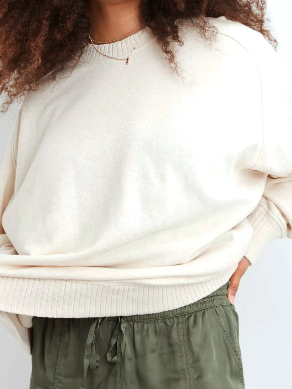 Aerie Down to Earth Crewneck Sweatshirt Ribbed Panel Minimalist Lounge Small